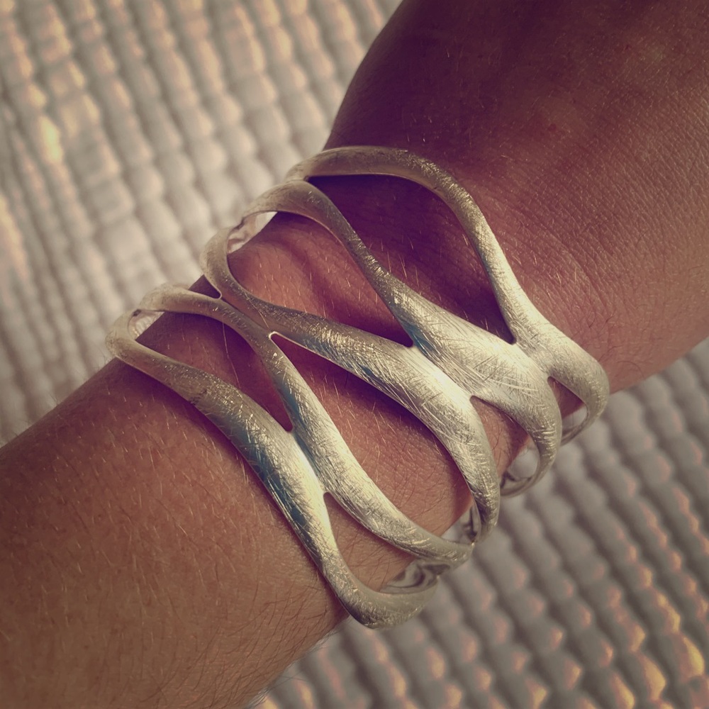 Brushed Silver Sculptural Cuff Bracelet